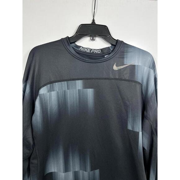 Nike Pro Hyperwarm Dri Fit Fitted Long Sleeve Men’s XL Black/Gray Fleece Lined - Picture 3 of 9